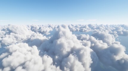 Fototapeta premium Aerial View of a Stunning Cumulus Cloud Sea Under a Bright Blue Sky.