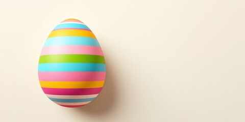 Colorful striped easter egg on a beige background
