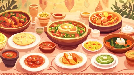 A Bountiful Feast: A Vibrant Table of Diverse Dishes