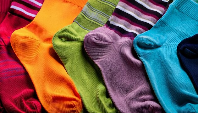 Background composed of fun socks of different shapes and colors.