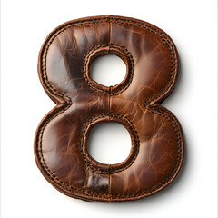 number 1 2 3 4 5 6 7 8 9 made of brown leather texture, isolated on white background