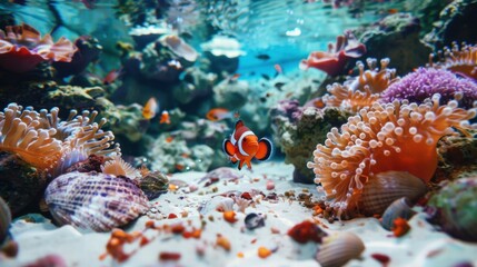 Fototapeta premium Vibrant Clownfish Among Colorful Corals in Tropical Reef