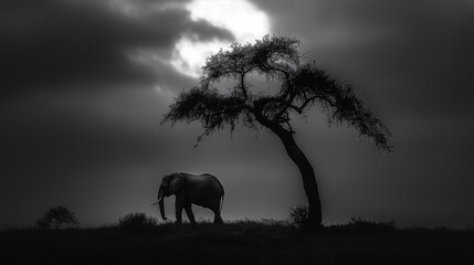 Fototapeta premium Lonely Elephant on Tree Surreal Wildlife Photography Unique Artistic Nature Fantasy Art