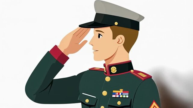 Illustration of a Confident Male Soldier in Uniform Saluting Professionally - Military Pride and Respect Showcased in the Artwork
