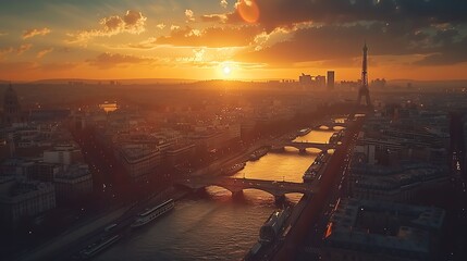 Five olympic rings on a beautiful vue for Paris