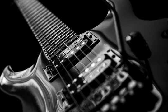Close up electric Guitar Abstract, Art, Black and white