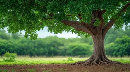 Fototapeta premium A giant oak tree with strong roots gripping the earth, natural and grounded tone