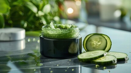 Organic Cucumber Body Scrub in a Glass Jar with Fresh Ingredients