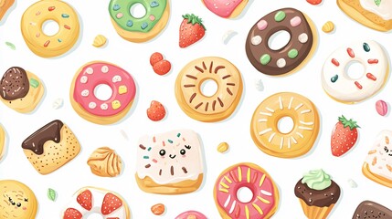 Adorable Kawaii Sweet Dessert Cartoon Donuts for Pastry Lovers