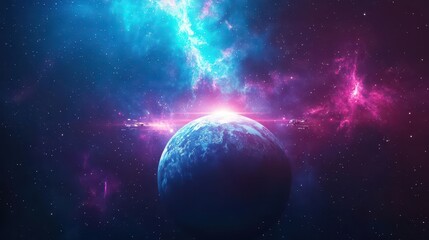 A space station orbiting a distant planet with cosmic nebulae in the background, epic and futuristic