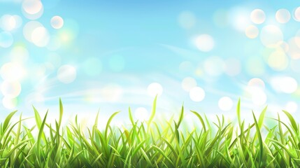 Obraz premium Vibrant Green Grass Blades Against a Sunny Sky Background.