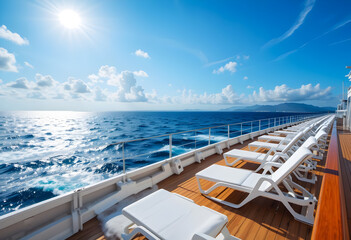 Fototapeta premium Cruise Ship Deck Chairs and Ocean View