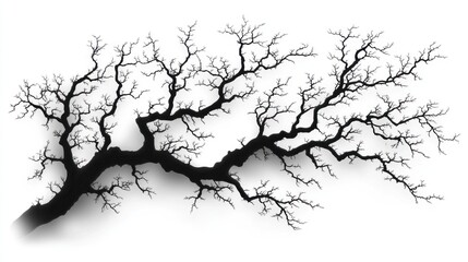 Obraz premium Intricate Silhouette of a Leafless Branch Against a White Background