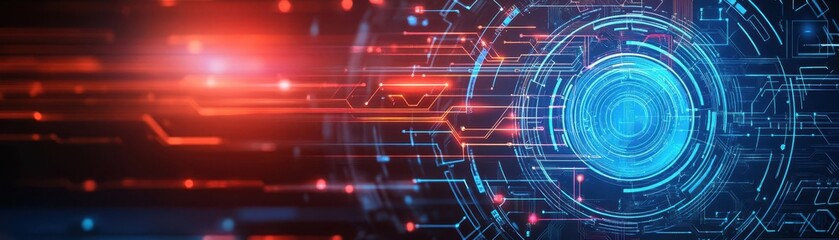 Banner showcasing a digital interface with circuit overlays, hightech and futuristic design