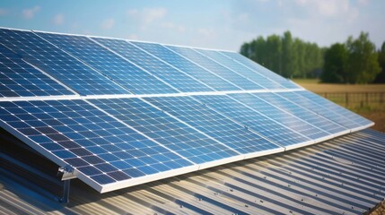 Solar panels on a rooftop harnessing sunlight, showcasing renewable energy technology in a bright outdoor setting.