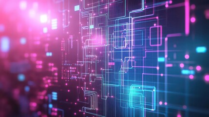 Circuitinspired geometric shapes, dynamic lighting effects, vibrant futuristic color scheme