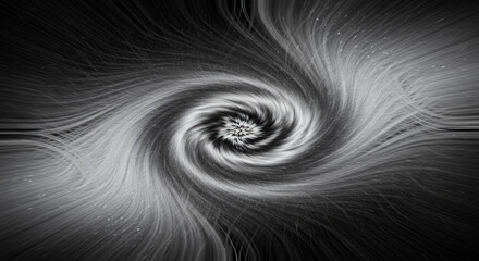 Naklejka premium Abstract Black and White Swirling Vortex, Spiral Galaxy, Cosmic Nebula Texture