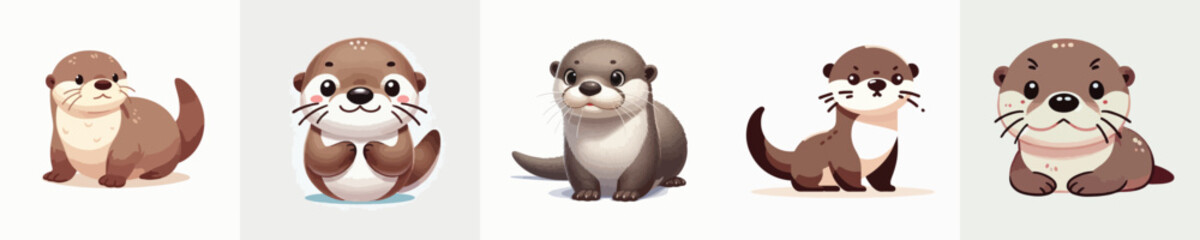 vector set of cute and adorable otters
