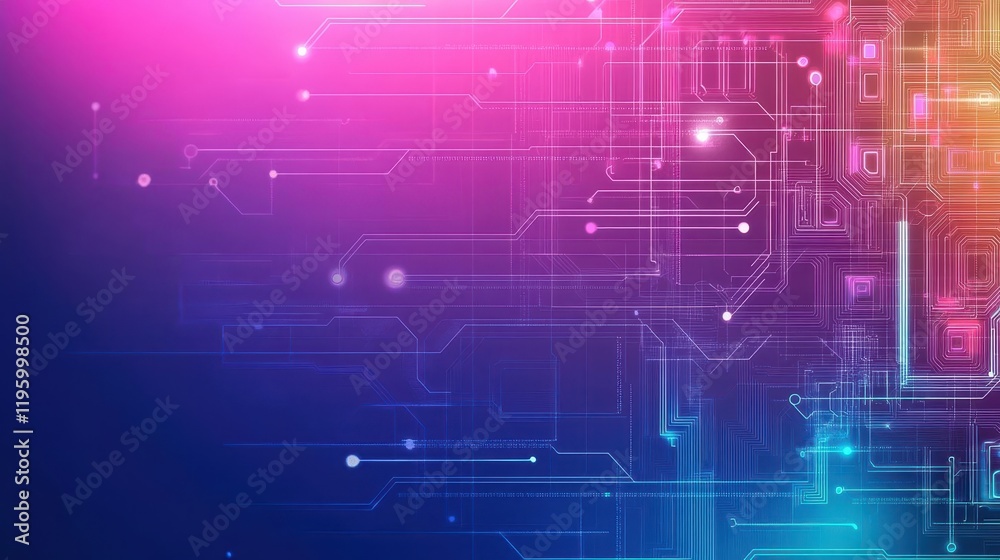 Poster stylized banner with circuitinspired fractal patterns, vibrant gradients, modern artistic design