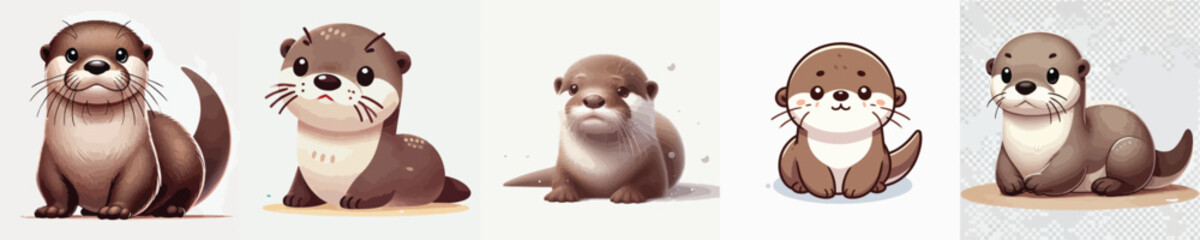 vector set of cute and adorable otters