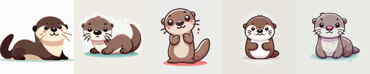 vector set of cute and adorable otters