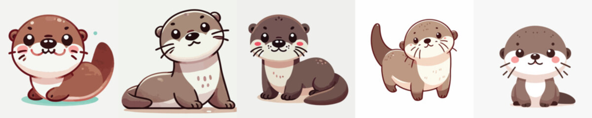 vector set of cute and adorable otters