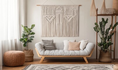 Bohemian Chic Living Room with Macrame Wall Hanging