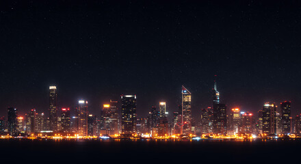 Fototapeta premium Night City Skyline, Starry Sky, Urban Landscape, Stunning Night View