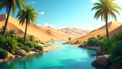 Fototapeta premium Midday Sun Over Hidden River Oasis