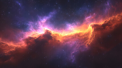 Obraz premium A long orange and blue cloud in space. The orange and blue colors are very bright and the cloud is very long