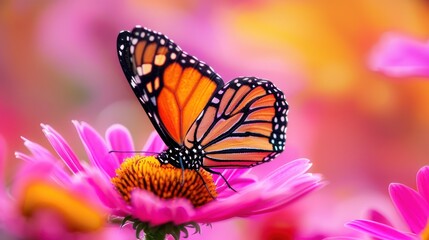 Fototapeta premium Monarch Butterfly on Vibrant Pink Flower.