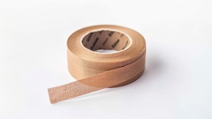 Roll of light brown kraft paper tape on white background.