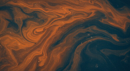 Fototapeta premium Abstract Swirling Brown and Teal Liquid Marble Texture Background