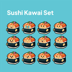 Kawaii Sushi Roll Character Set