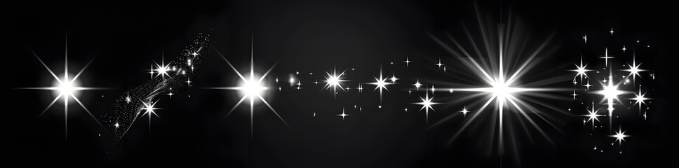 Collection of White Starburst Light Effects on Black Background