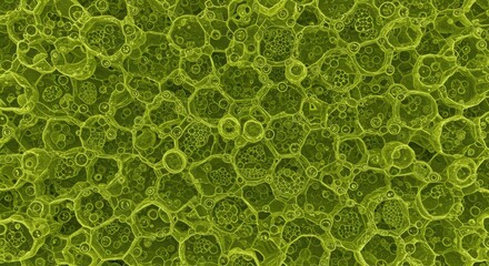 Obraz premium Green Abstract Cell Structure Background with Bubbles and Organic Pattern