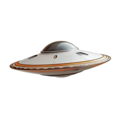 Poster Futuristic White UFO Spaceship 3D Render Model alien craft orange isolated on transparent background, png