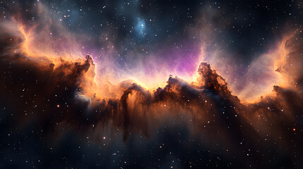 Fototapeta premium A long orange and blue cloud in space. The orange and blue colors are very bright and the cloud is very long