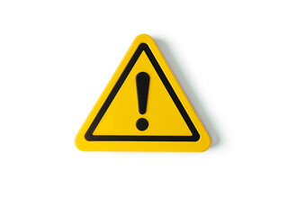Bright yellow triangular warning icon with a bold exclamation mark for safety and hazard themes. Generative AI