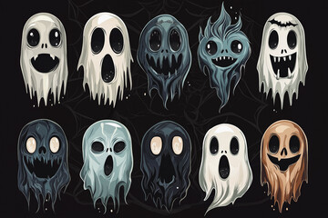 Obraz premium set of cute ghost creation kit, changeable face, flat design for halloween