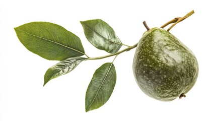 Green Pear with Leaves