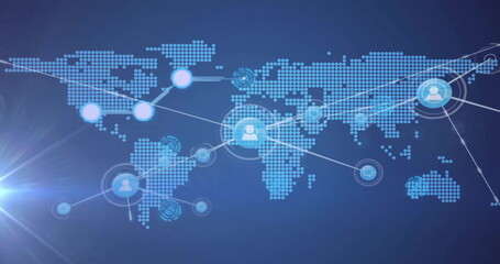 Image of network of connections with icons over world map