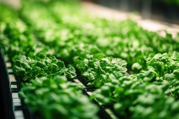 Close-up of healthy green leafy vegetables in sprouting trays.