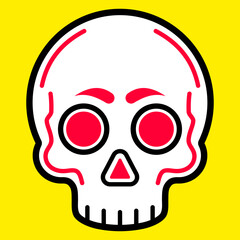 Stylized Skull with Red Accents on Yellow Background