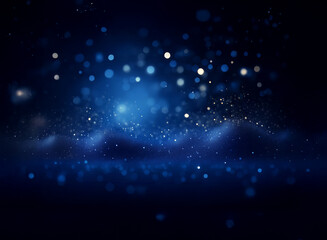 Obraz premium Abstract image of a dark blue, almost black, background with glowing particles and bokeh lights creating a dreamy, ethereal atmosphere. The lights suggest depth and movement.