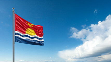national flag of kiribati waving against blue sky, official flag of the nation, blowing in the wind
