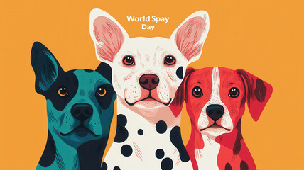 World Spay Day poster featuring colorful dogs with expressive faces, World spay day concept
