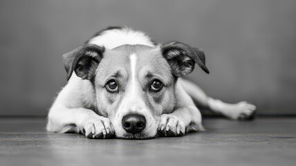 sad stray dog lying on ground, expressing loneliness and vulnerability, World spay day concept