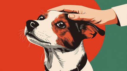 Pet sterilization awareness flyer featuring dog and caring hand, World spay day concept