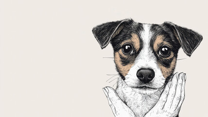 Hand drawn dog with hands, promoting pet sterilization awareness, World spay day concept